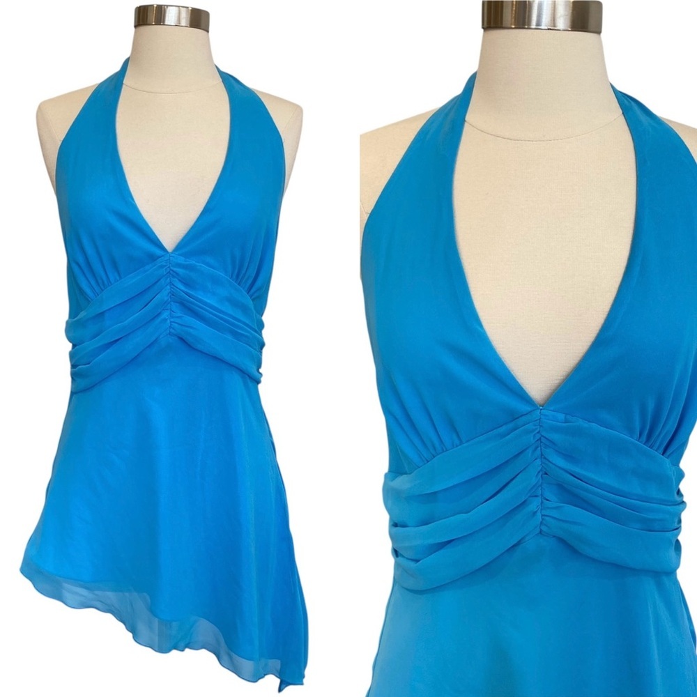 Asymmetrical Halter Neck Blouse In Baby Blue Fairycore